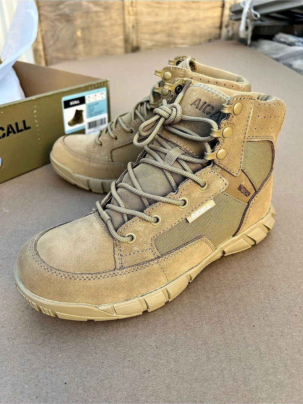 AICALL Lightweight Tactical Boots Waterproof Military Hiking Work Boots Brown